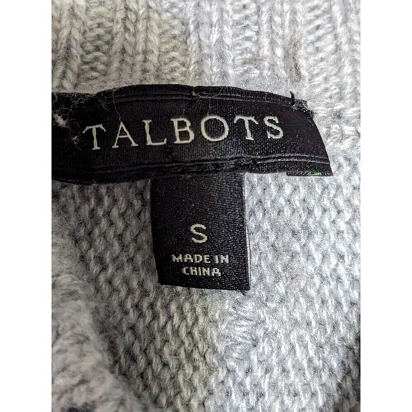 Talbots Cable knit Oversized Poncho Sweater Sz S Grey‎ Side Button Closure N67 - Picture 3 of 7